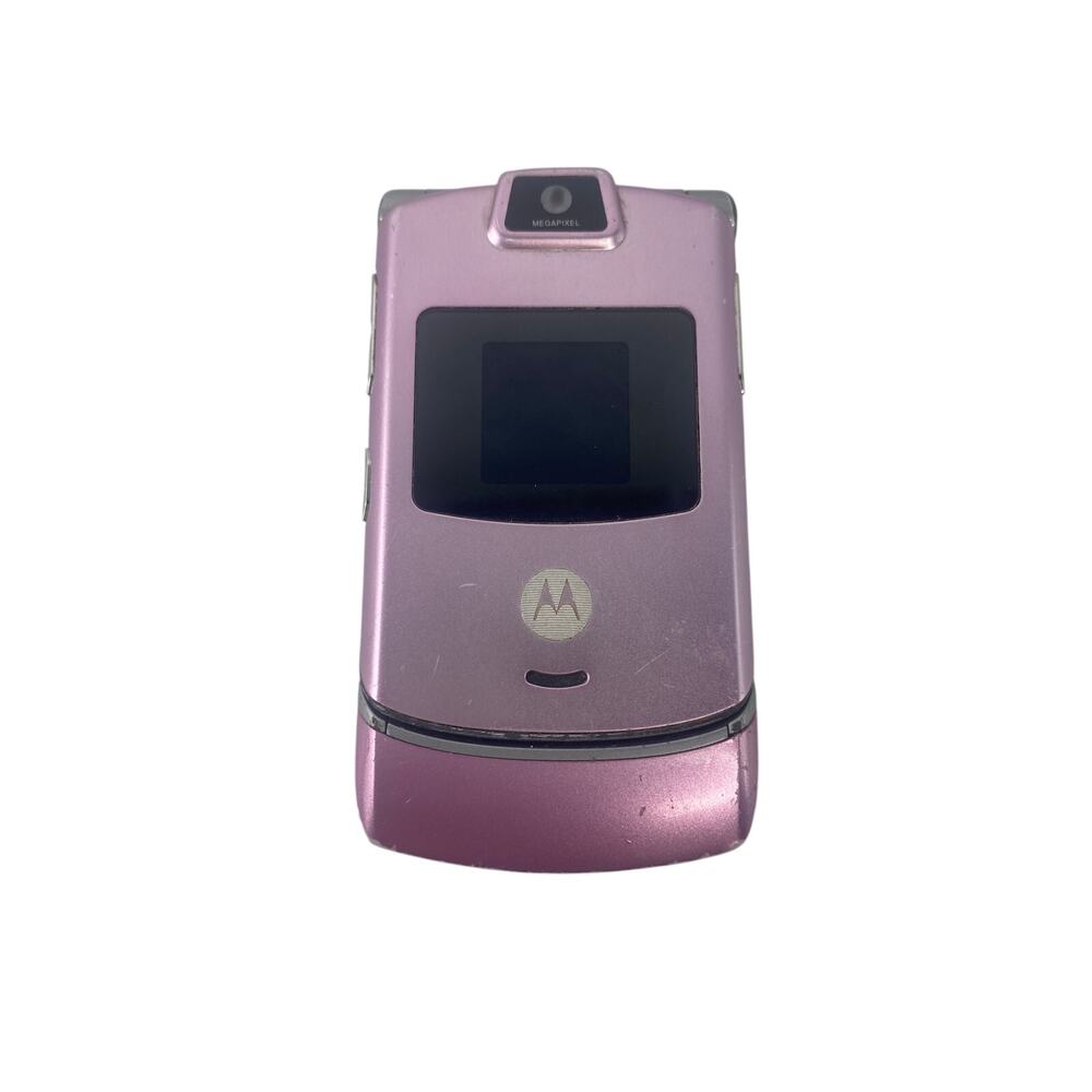 Vtg 2006 Motorola Razr V3m Pink and Silver Verizon Flip Cell Phone FOR PARTS
